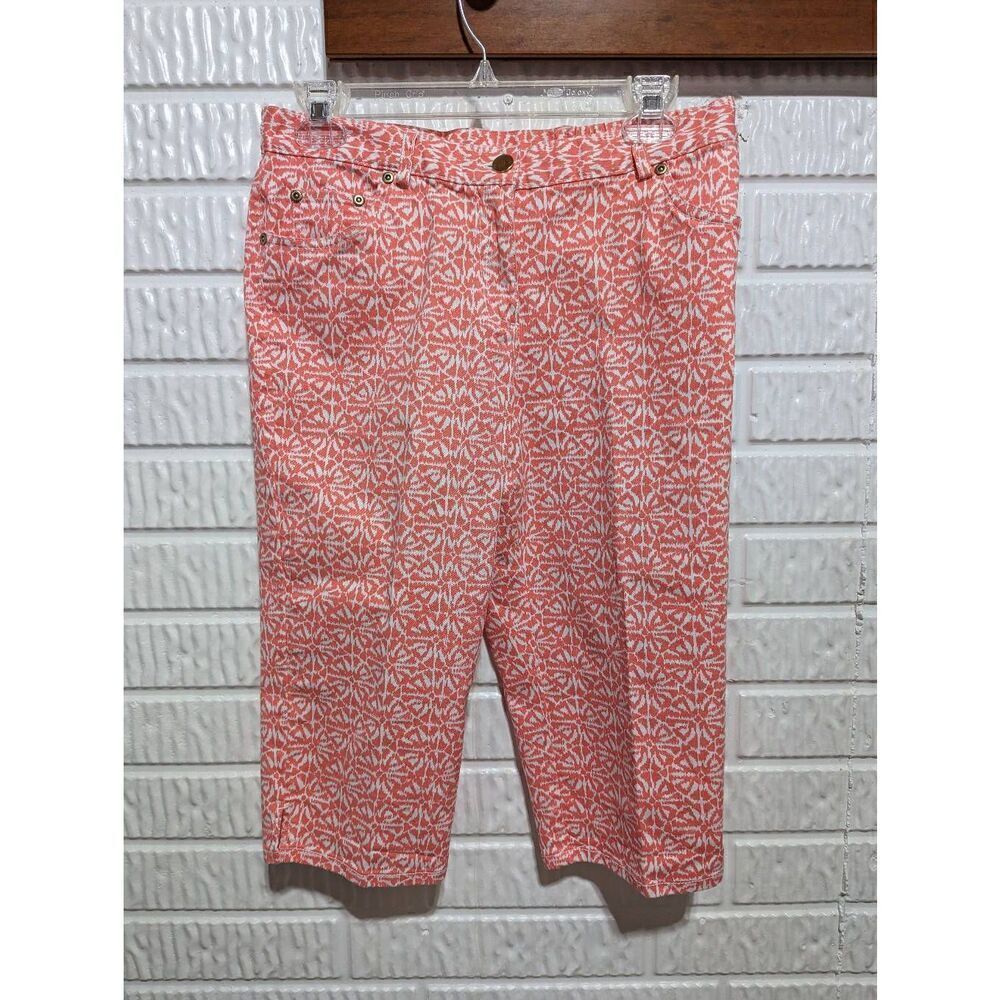 Hearts of Palm Women's Orange White Floral Stretch Denim Skimmer Capri Pants 6P